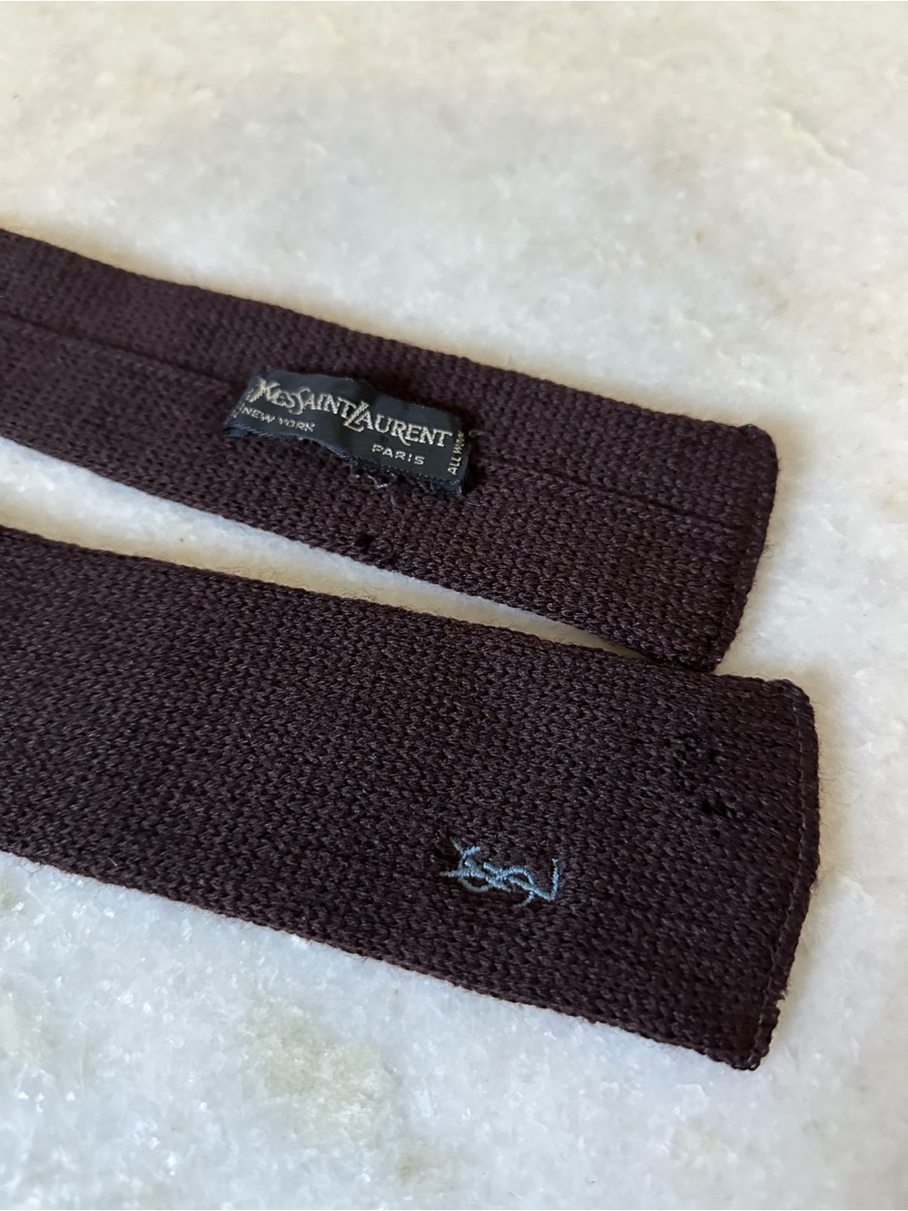 Yves Saint Laurent Dark Chocolate Brown Wool Knit Tie Minimalist Dark Academia
